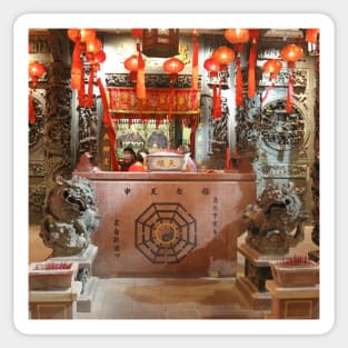 Hotel reception styled like ancient Chinese temple altar SQ Sticker